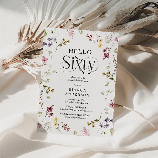 Elegant Wildflower 'Hello Sixty' 60th Birthday 招待状