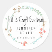 Elegant Wildflower Line Art Wreath ラウンドシール (正面)