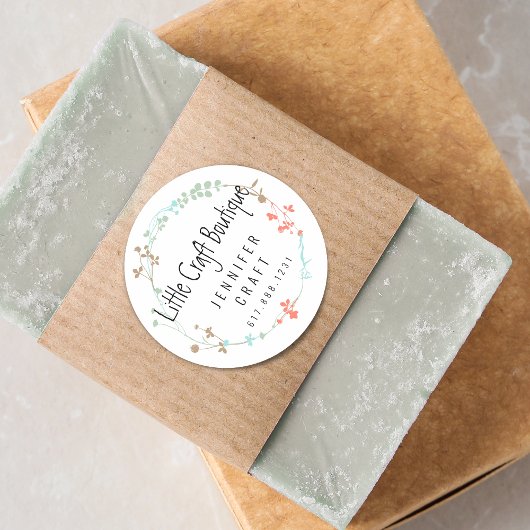 Elegant Wildflower Line Art Wreath ラウンドシール