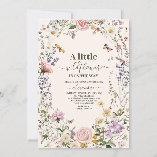 Elegant Wildflower Meadow Baby Shower 招待状 (正面)