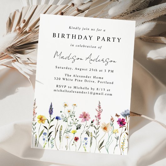 Elegant Wildflower Meadow Birthday Party 招待状