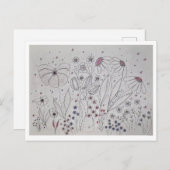 Elegant Wildflower Meadow Line Art 案内ポストカード (正面/裏面)