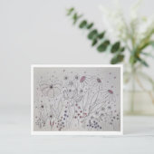Elegant Wildflower Meadow Line Art 案内ポストカード (スタンド正面)