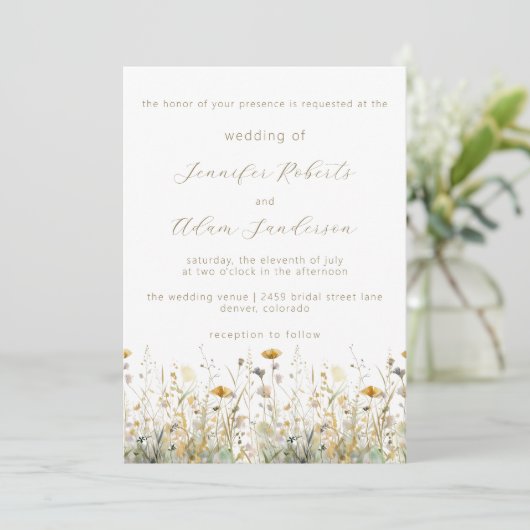 Elegant Wildflower Meadow Neutral Wedding 招待状 (スタンド正面)