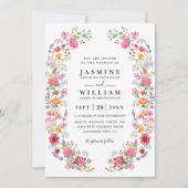 Elegant Wildflower Meadow Spring QR Code Wedding 招待状 (正面)