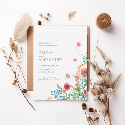 Elegant Wildflower Meadow Wedding Invitation 招待状