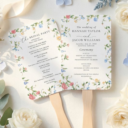 Elegant Wildflower Meadow Wedding Program ハンドファン