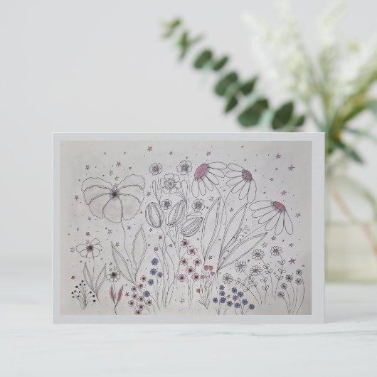 Elegant Wildflower Meadow Wedding RSVP Card (スタンド正面)