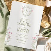Elegant Wildflower Meadow Wreath Wedding 招待状