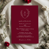 Elegant Wildflower Monogram Burgundy Wedding 招待状