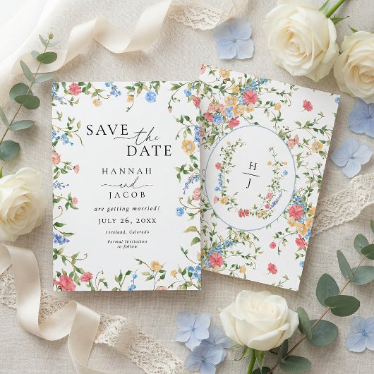 Elegant Wildflower Monogram Wedding セーブザデート
