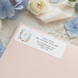 Elegant Wildflower Monogram Wedding Return Address ラベル