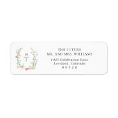 Elegant Wildflower Monogram Wedding Return Address ラベル (正面)