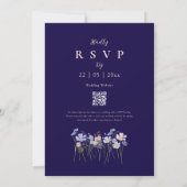 Elegant Wildflower Navy Blue Blush Pink QR Code 招待状 (裏面)