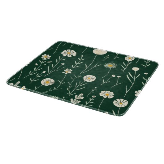 Elegant Wildflower Pattern on Dark Green  カッティングボード (角)