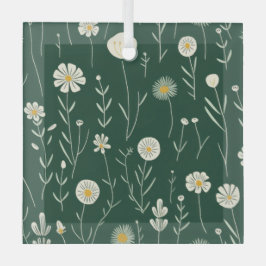 Elegant Wildflower Pattern on Dark Green  ガラスオーナメント