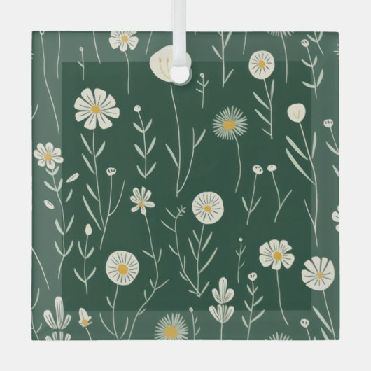 Elegant Wildflower Pattern on Dark Green  ガラスオーナメント (正面)