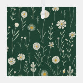 Elegant Wildflower Pattern on Dark Green  ガラスオーナメント (裏面)