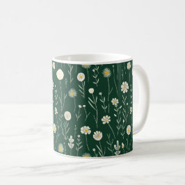 Elegant Wildflower Pattern on Dark Green  コーヒーマグカップ