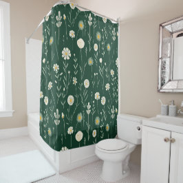 Elegant Wildflower Pattern on Dark Green  シャワーカーテン