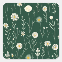 Elegant Wildflower Pattern on Dark Green 