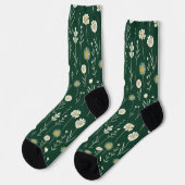 Elegant Wildflower Pattern on Dark Green  ソックス (左)