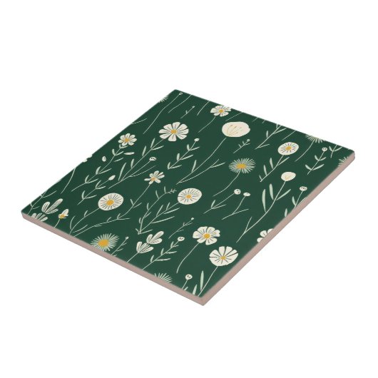 Elegant Wildflower Pattern on Dark Green  タイル (側面)
