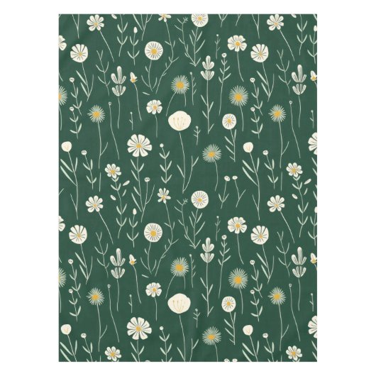 Elegant Wildflower Pattern on Dark Green  テーブルクロス (正面)