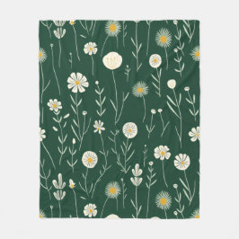 Elegant Wildflower Pattern on Dark Green  フリースブランケット