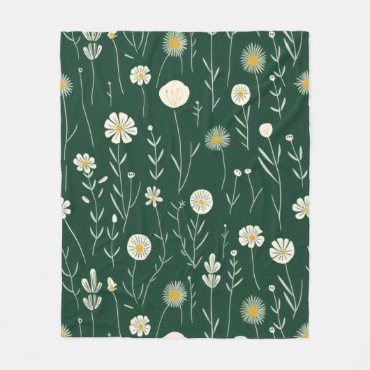 Elegant Wildflower Pattern on Dark Green  フリースブランケット (正面)