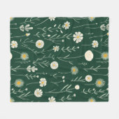Elegant Wildflower Pattern on Dark Green  フリースブランケット (正面(横))