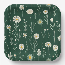 Elegant Wildflower Pattern on Dark Green  ペーパープレート