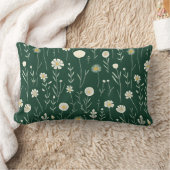 Elegant Wildflower Pattern on Dark Green  ランバークッション (ブランケット)