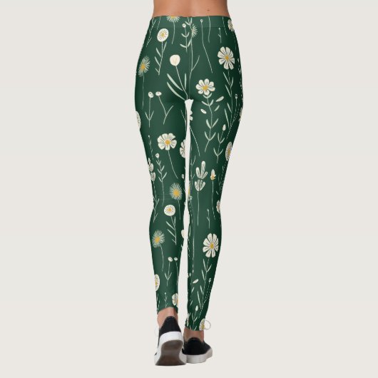Elegant Wildflower Pattern on Dark Green  レギンス (裏面)