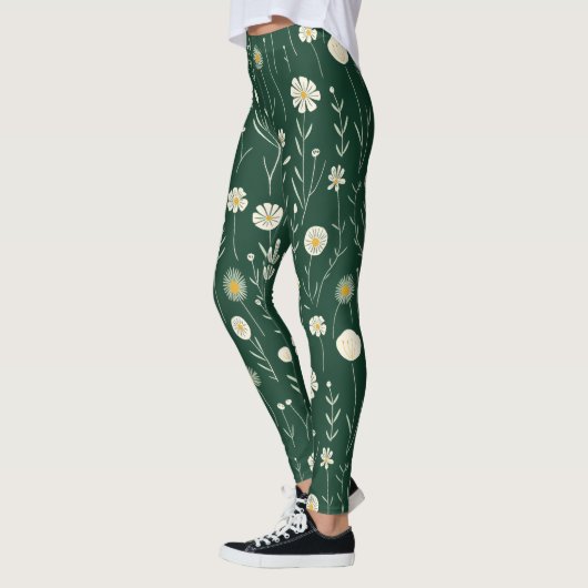 Elegant Wildflower Pattern on Dark Green  レギンス (左)