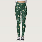 Elegant Wildflower Pattern on Dark Green  レギンス (正面)