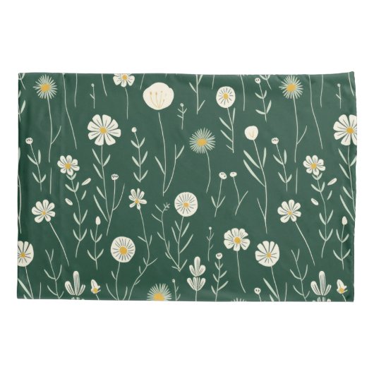 Elegant Wildflower Pattern on Dark Green  枕カバー (裏面-左)