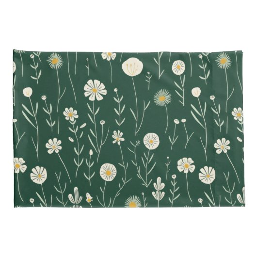 Elegant Wildflower Pattern on Dark Green  枕カバー (裏面-右)