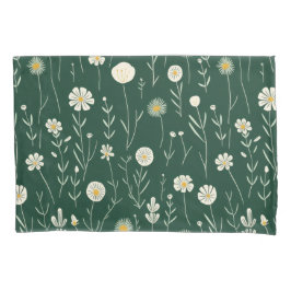 Elegant Wildflower Pattern on Dark Green  枕カバー