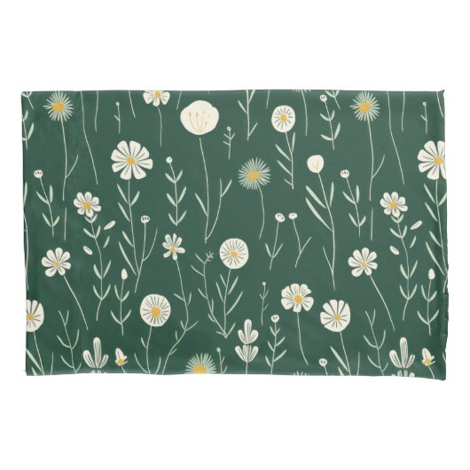 Elegant Wildflower Pattern on Dark Green  枕カバー (正面左)