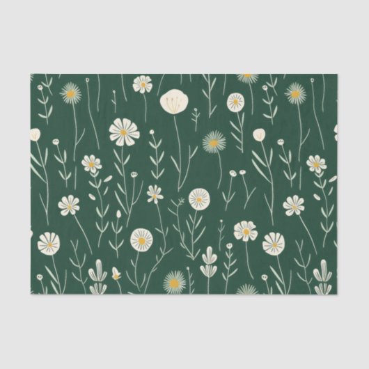 Elegant Wildflower Pattern on Dark Green  薄葉紙 (正面)