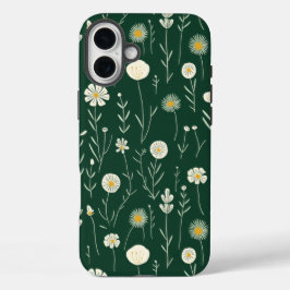 Elegant Wildflower Pattern on Dark Green  iPhone 16 Plusケース