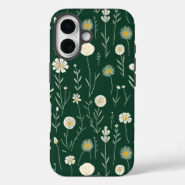 Elegant Wildflower Pattern on Dark Green  iPhone 16ケース