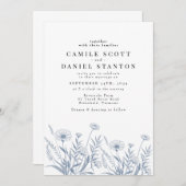 Elegant Wildflower Periwinkle Wedding 招待状 (正面/裏面)