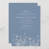 Elegant Wildflower Periwinkle Wedding 招待状 (正面/裏面)