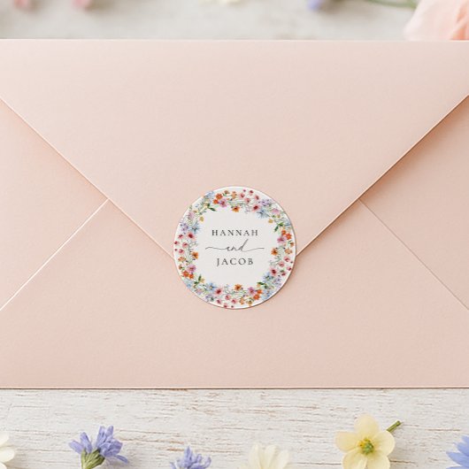 Elegant Wildflower Personalized Wedding  ラウンドシール
