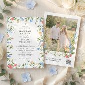 Elegant Wildflower Photo QR Code RSVP Wedding 招待状