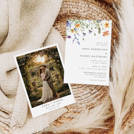 Elegant Wildflower Photo Wedding Invitation 招待状