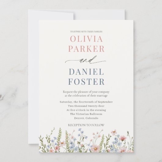 Elegant Wildflower QR Code Photo Wedding 招待状 (正面)