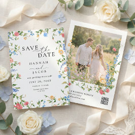 Elegant Wildflower QR Code Wedding セーブザデート